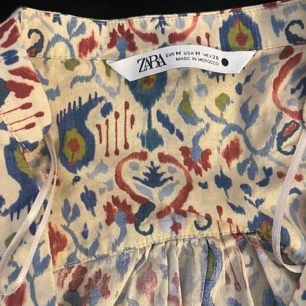 Zara “The Martina Blouse” Boho Ikat Print Top – Size M – Excellent - Picture 4 of 9